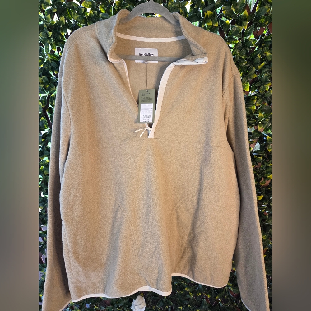 Goodfellow & Co Polar Fleece Half Zip Sweatshirt Tan Men Sz XL 90% Recycled NWT